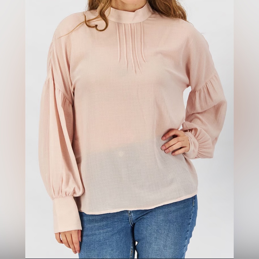 Avec Les Filles Gauzy Mock Neck Blouse - NWT - Size S